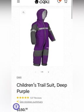 Oaki Oakiwear rain suit one piece purple youth 6/7 outerwear spring girl
